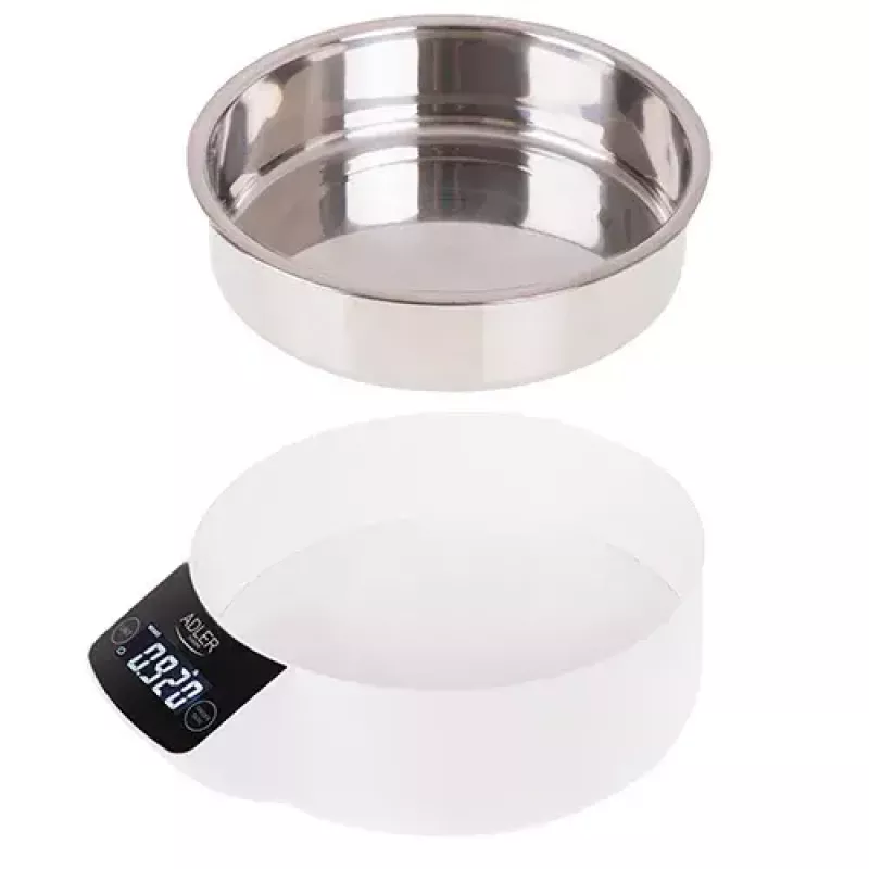 Elektroninės virtuvinės svarstyklės Adler AD 3166 – 5 kg talpa, 1 g tikslumas, nerūdijančio plieno dubuo 0,9 l, LCD, laikmatis