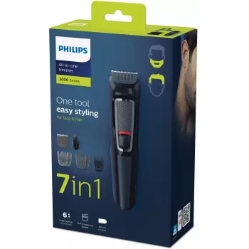 Multigroom kirpimo mašinėlė Philips MG3720/15 7 viename — 7 šukos, nerūdijančio plieno peiliukai, 60 min veikimo laikas, NiMH įkraunama, juoda