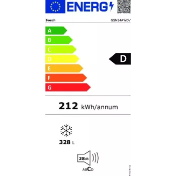 Šaldiklis Bosch Serie 6 GSN54AWDV — 328 L neto, NoFrost, FastFreeze, LED ekranas, Baltas