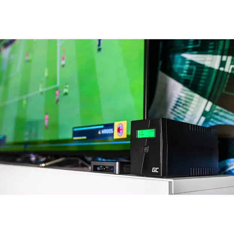 Nepertraukiamo maitinimo šaltinis Green Cell UPS08 — Line-Interactive 700 W / 230 V, 4× IEC lizdai, USB, RJ-45, 12 V 7 Ah baterija, bokštinis, juodas
