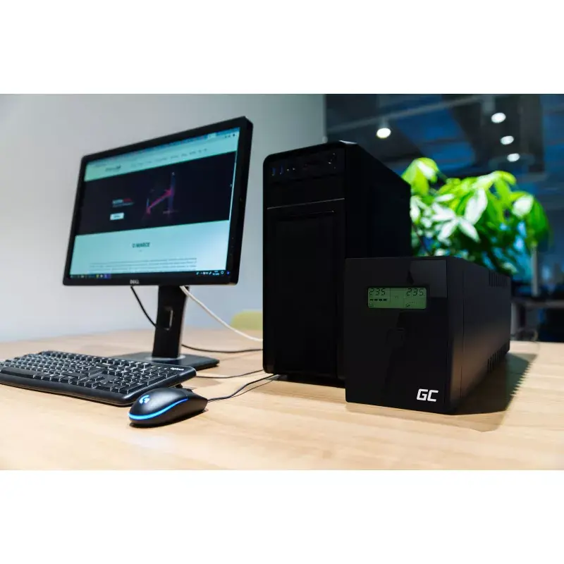 Nepertraukiamo maitinimo šaltinis Green Cell UPS08 — Line-Interactive 700 W / 230 V, 4× IEC lizdai, USB, RJ-45, 12 V 7 Ah baterija, bokštinis, juodas