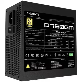 Gigabyte P750GM maitinimo blokas 750 vatų efektyvumas 80 PLUS GOLD, PFC aktyvus, MTBF 100000 valandų