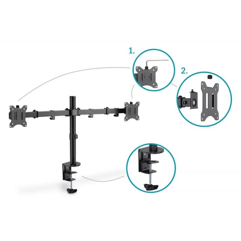 DIGITUS Univer.dual Monitor Clamp Mount 17-32in 2x 8kg (max.) Juoda