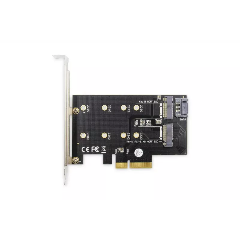 DIGITUS M.2 NGFF/NVMe SSD plėtros kortelė, palaikanti B, M ir B+M raktus, 80, 60, 42 ir 30 mm dydžius