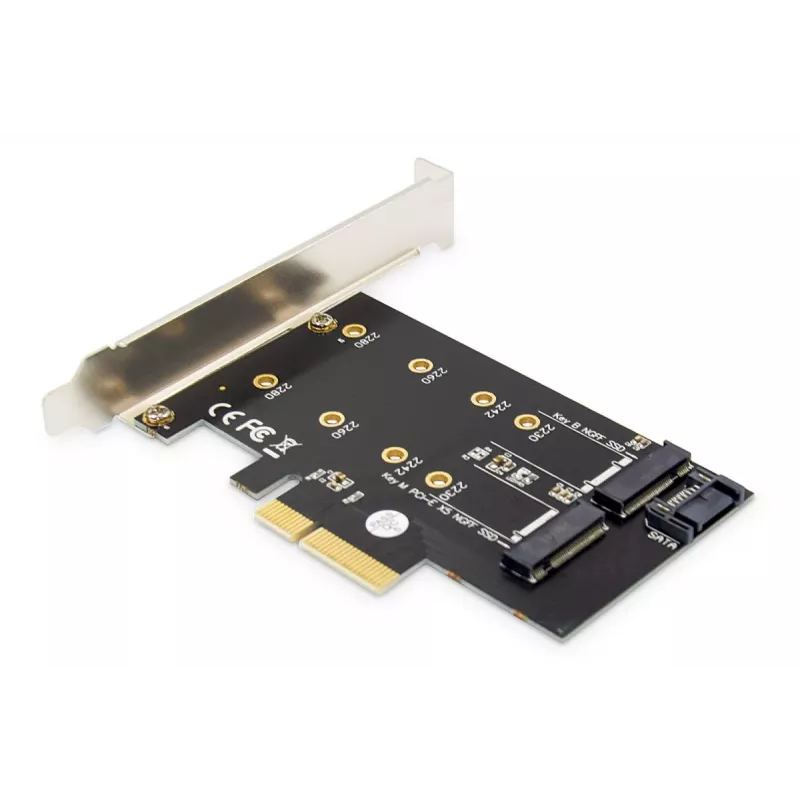 DIGITUS M.2 NGFF/NVMe SSD plėtros kortelė, palaikanti B, M ir B+M raktus, 80, 60, 42 ir 30 mm dydžius