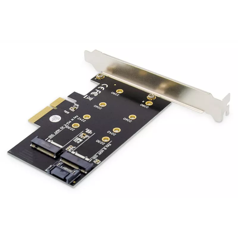 DIGITUS M.2 NGFF/NVMe SSD plėtros kortelė, palaikanti B, M ir B+M raktus, 80, 60, 42 ir 30 mm dydžius