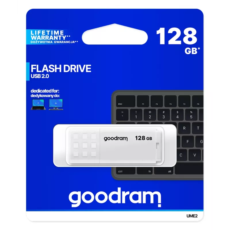 USB atmintukas GOODRAM UME2 128 GB USB 2.0 Type-A, baltas, 20 MB/s skaitymo, 5 MB/s rašymo