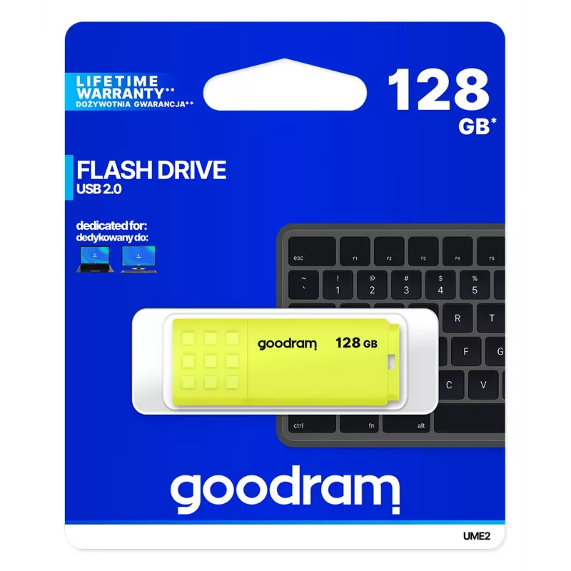 “flash drive” GOODRAM UME2 128 GB USB 2.0 Type-A, geltonas, 21×51 mm