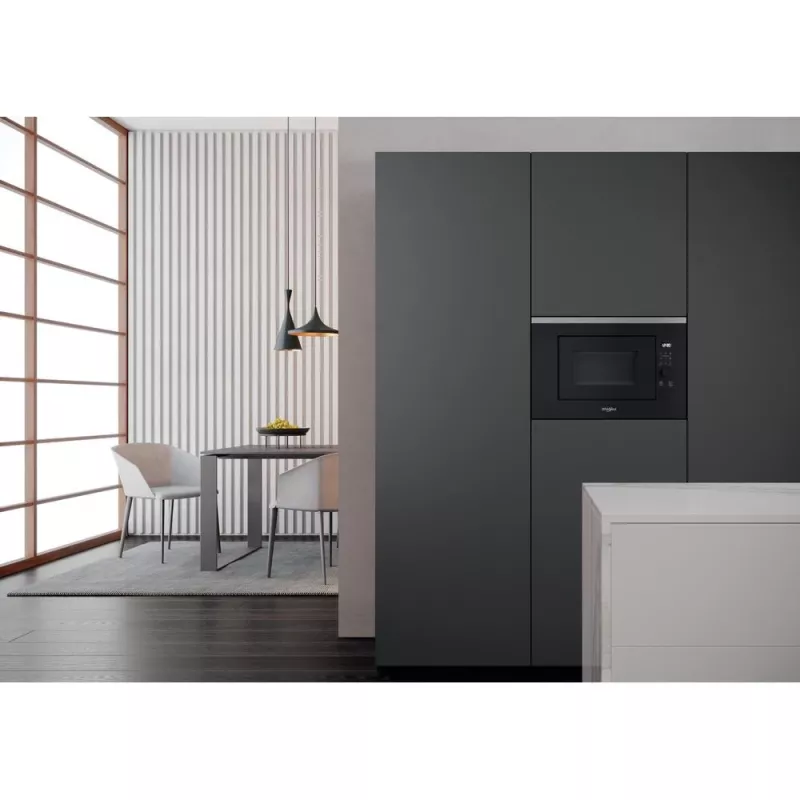 Mikrobangų krosnelė su griliu, įmontuojama WHIRLPOOL WMF201G, 800 W, 20 l, nerūdijantis plienas/juoda
