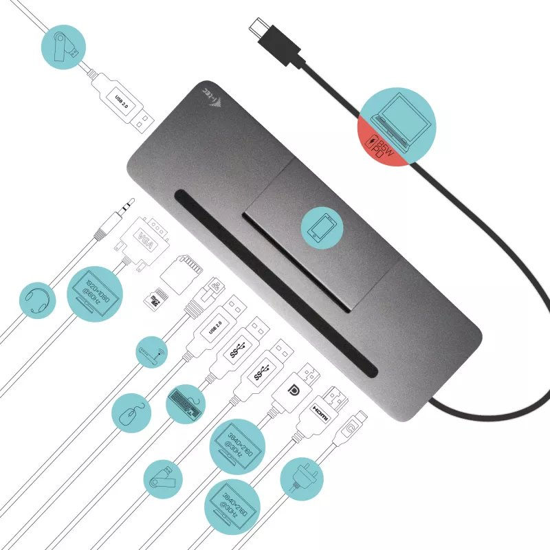i-tec Metal USB-C ergonomiška 4K 3x ekrano dokavimo stotelė + Power Delivery 85 W