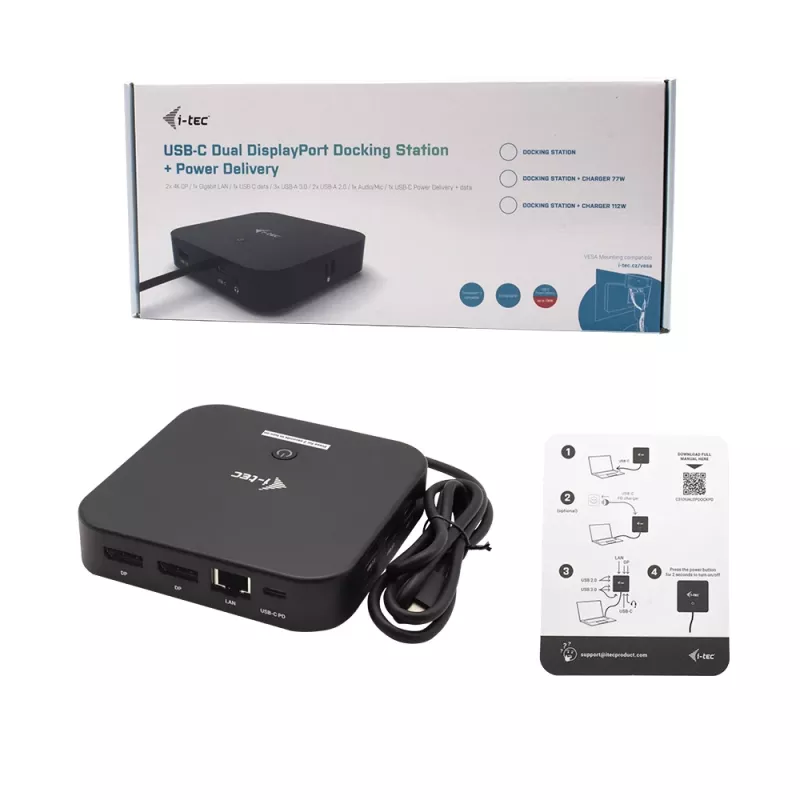 i-tec USB-C dviejų ekranų dokų stotelė su 100 W maitinimo tiekimu