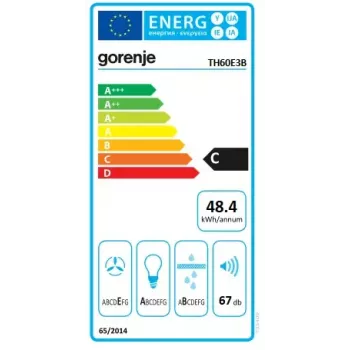 Gartraukis Gorenje TH60E3B, pusiau įmontuojamas (ištraukiamas), juodas, 350 m³/h