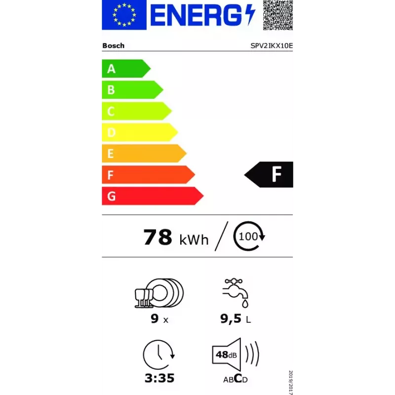 Įmontuojamas indaplovė Bosch Serie 2 SPV2IKX10E, siaura 45 cm, 9 komplektai, 48 dB, 5 programos, nerūdijančio plieno vonia