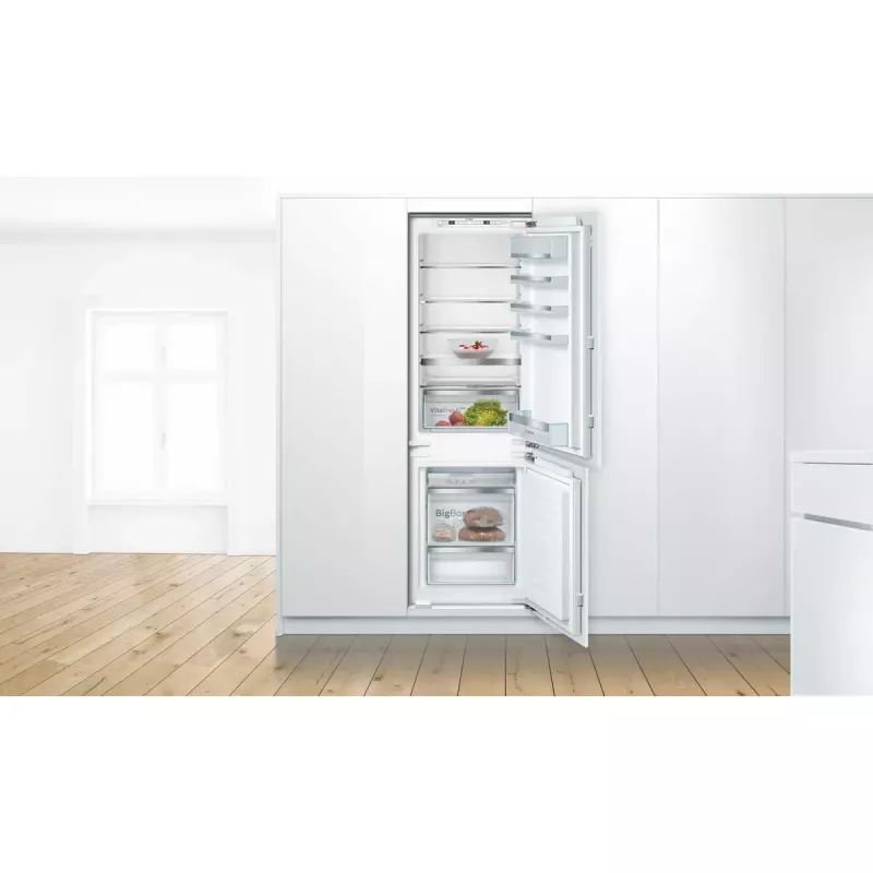 Įmontuojamas šaldytuvas-šaldiklis Bosch Serie 6 KIS86AFE0, 266 L bendras, 192 L šaldytuvas, 74 L apatinis šaldiklis, jutiklinis valdymas, reversinės durelės