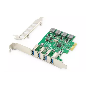 DIGITUS USB Pci-e Add-On kortelė USB3.0, 4 prievadų A/F, lustų rinkinys: VL805, maitinama iš magistralės