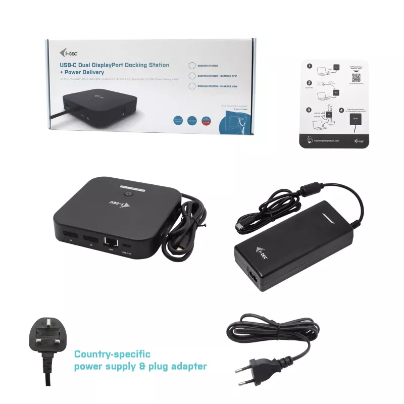 i-tec USB-C dviejų ekranų dokų stotelė su Power Delivery 100 W ir universaliu įkrovikliu 100 W