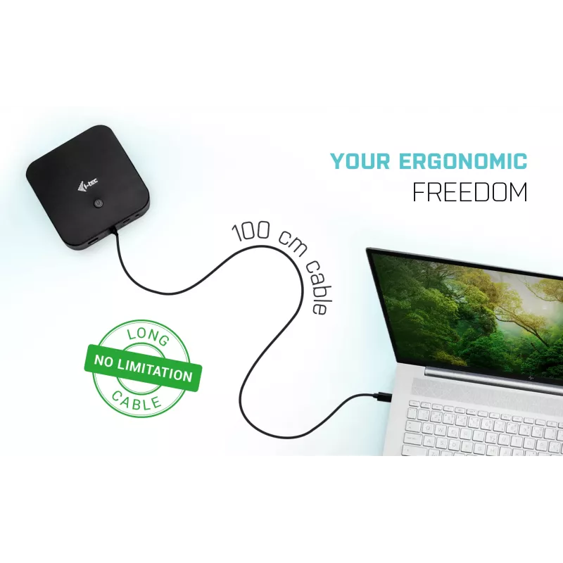 i-tec USB-C dviejų ekranų dokų stotelė su Power Delivery 100 W ir universaliu įkrovikliu 100 W
