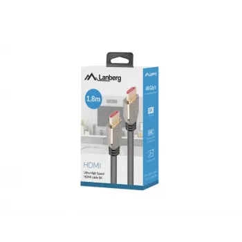 HDMI kabelis LANBERG CA-HDMI-30CU-0018-BK — HDMI 2.1, 1,8 m, 48 Gbit/s, 7680×4320, 240 Hz, ARC, eARC / Ethernet palaikymas