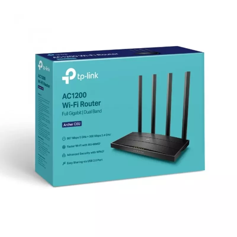 TP-Link Archer C6U belaidis maršrutizatorius Gigabit Ethernet Dviejų juostų (2,4 GHz / 5 GHz) Juoda