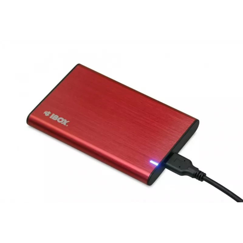 HDD/SSD korpusas IBOX HD-05 raudonas 2,5 colio — USB 3.2 Gen 1 (5 Gbit/s), JMicron JMS578, iki 10 TB