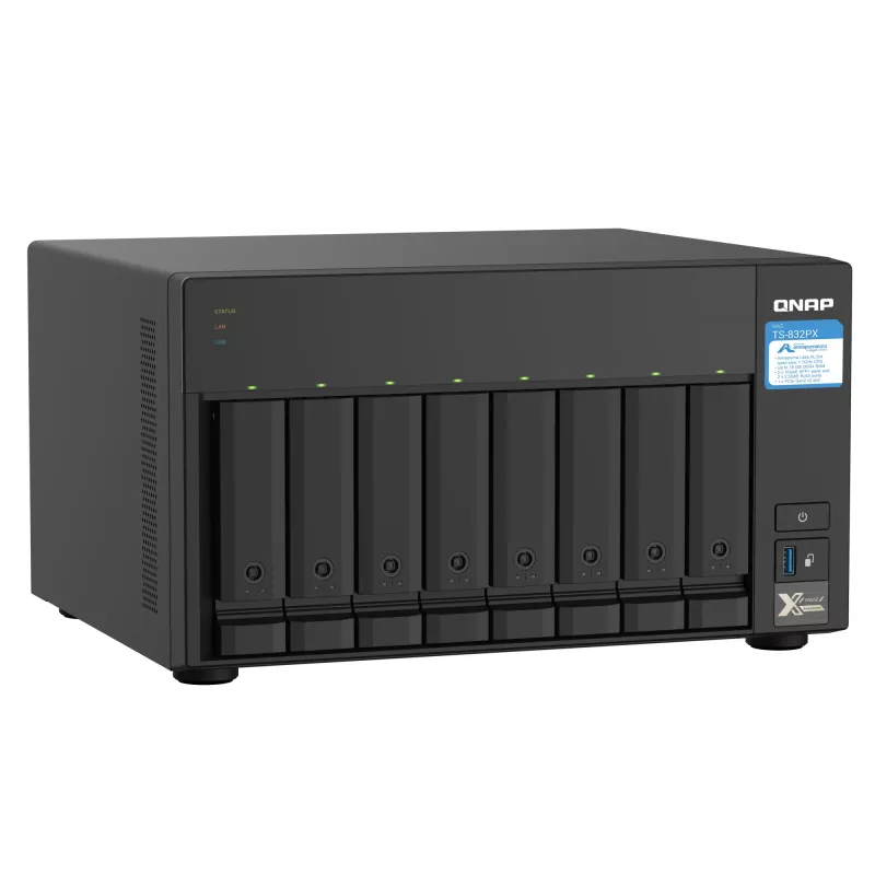 QNAP TS-832PX NAS bokštinis Annapurna Labs AL324 4 GB DDR4 0 TB QNAP Turbo System Aliuminis, Juoda