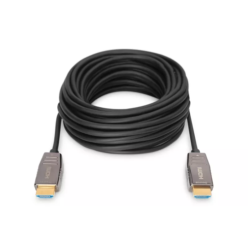 DIGITUS HDMI AOC hibridinis šviesolaidinis jungiamasis kabelis, A tipo M/M, 15m UHD 8K@60Hz, CE, juodas