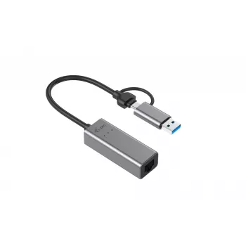 “i-tec Metal USB-C/USB-A 2.5Gbps Ethernet” adapteris, laidinis, USB Type-A/USB Type-C, Ethernet, 2500 Mbit/s, pilkas