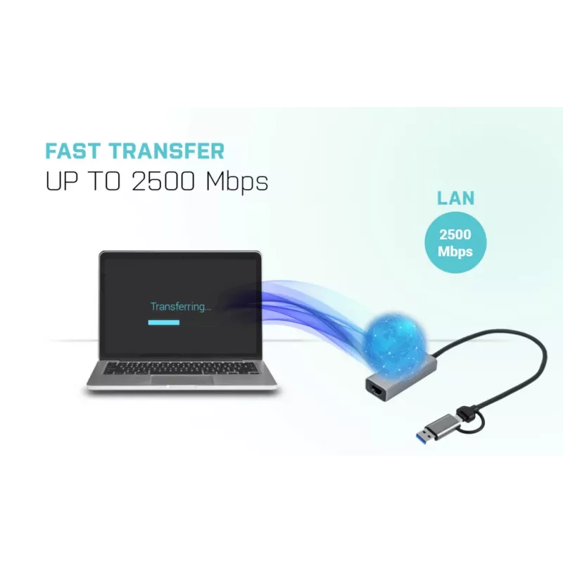 “i-tec Metal USB-C/USB-A 2.5Gbps Ethernet” adapteris, laidinis, USB Type-A/USB Type-C, Ethernet, 2500 Mbit/s, pilkas
