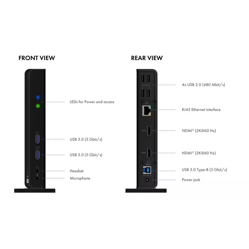 ICY BOX IB-DK2251AC Laidinė USB 3.2 Gen 2 (3.1 Gen 2) Type-A Juoda