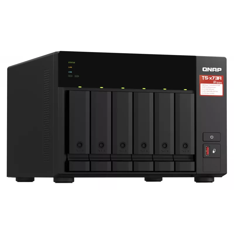 QNAP TS-673A NAS bokštinis Ryzen Embedded V1500B 8 GB DDR4 0 TB QNAP Turbo System juodos spalvos