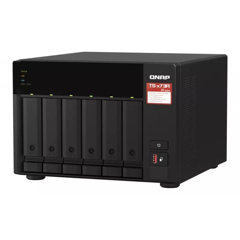 QNAP TS-673A NAS bokštinis Ryzen Embedded V1500B 8 GB DDR4 0 TB QNAP Turbo System juodos spalvos