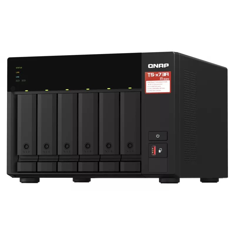 QNAP TS-673A NAS bokštinis Ryzen Embedded V1500B 8 GB DDR4 0 TB QNAP Turbo System juodos spalvos