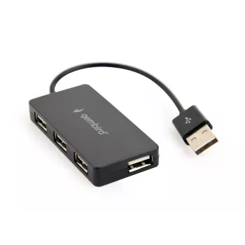USB šakotuvas Gembird UHB-U2P4-04 — 4 prievadų USB 2.0, prijunk ir naudok, juodas, 480 Mbit/s