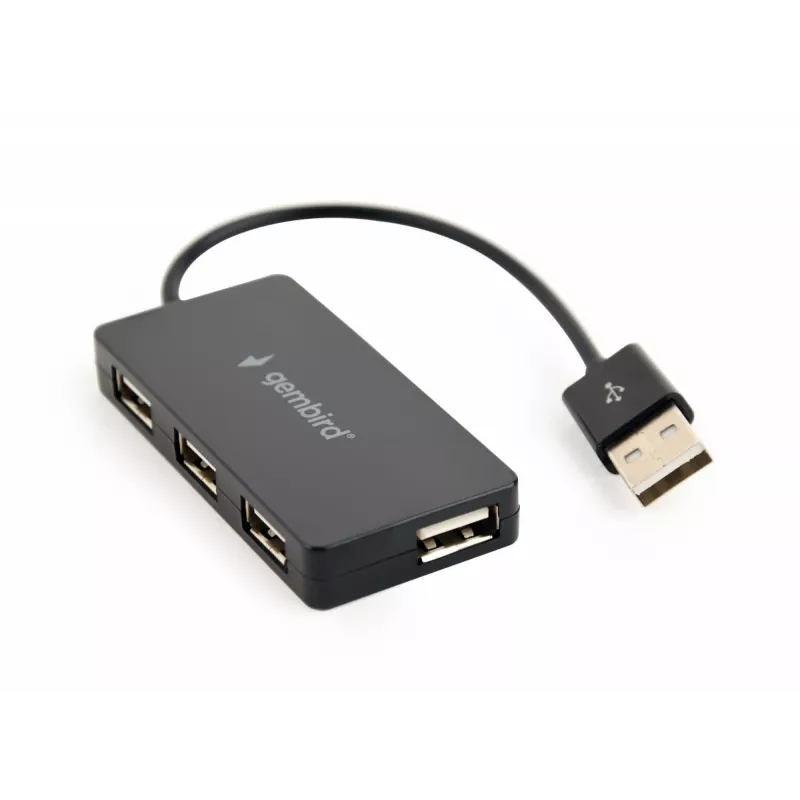 USB šakotuvas Gembird UHB-U2P4-04 — 4 prievadų USB 2.0, prijunk ir naudok, juodas, 480 Mbit/s