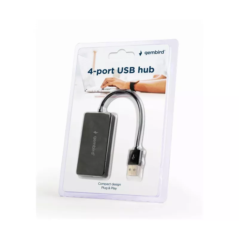 USB šakotuvas Gembird UHB-U2P4-04 — 4 prievadų USB 2.0, prijunk ir naudok, juodas, 480 Mbit/s
