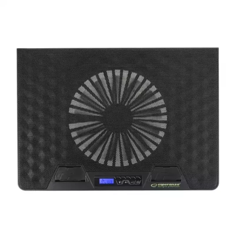 Nešiojamojo kompiuterio aušinimo padėklas ESPERANZA EGC101 — 1 ventiliatorius 18 cm, 76 cfm, 800 aps./min., 5 aukščio pozicijos, LCD, maitinamas per USB