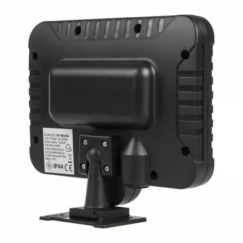 Lauko saulės LED prožektorius MACLEAN MCE438, 5 W, 400 lm, IP44, ličio jonų 5,2 V, montuojamas ant sienos, balta šviesa, juodas