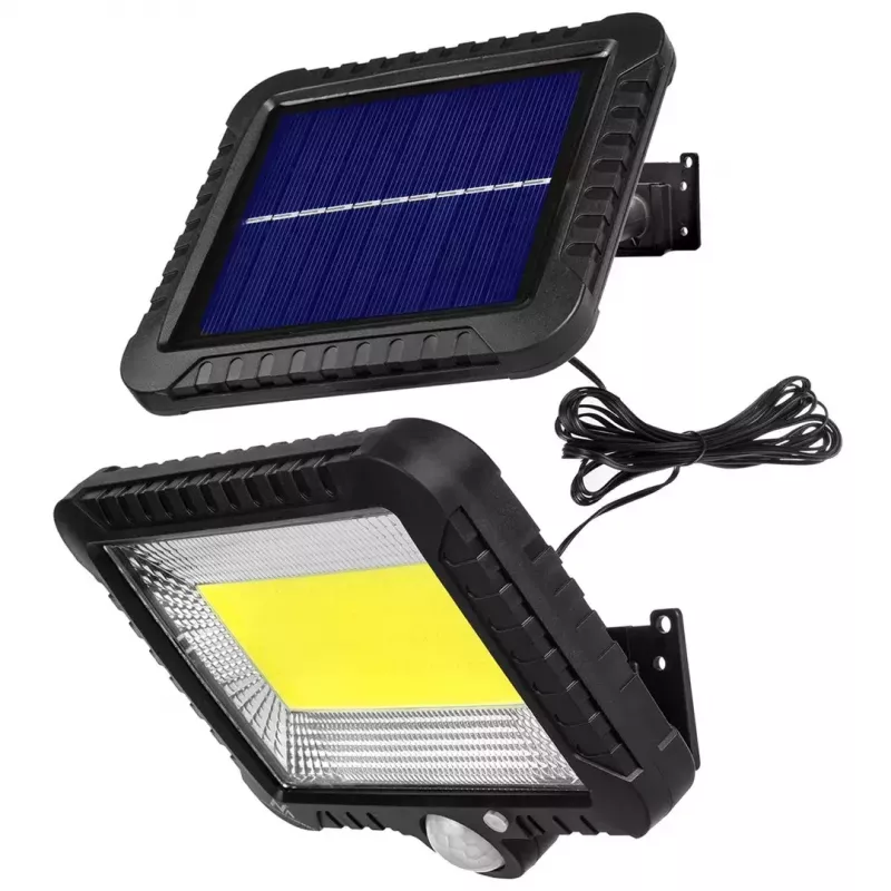 Lauko saulės LED prožektorius MACLEAN MCE438, 5 W, 400 lm, IP44, ličio jonų 5,2 V, montuojamas ant sienos, balta šviesa, juodas
