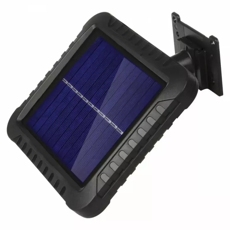 Lauko saulės LED prožektorius MACLEAN MCE438, 5 W, 400 lm, IP44, ličio jonų 5,2 V, montuojamas ant sienos, balta šviesa, juodas