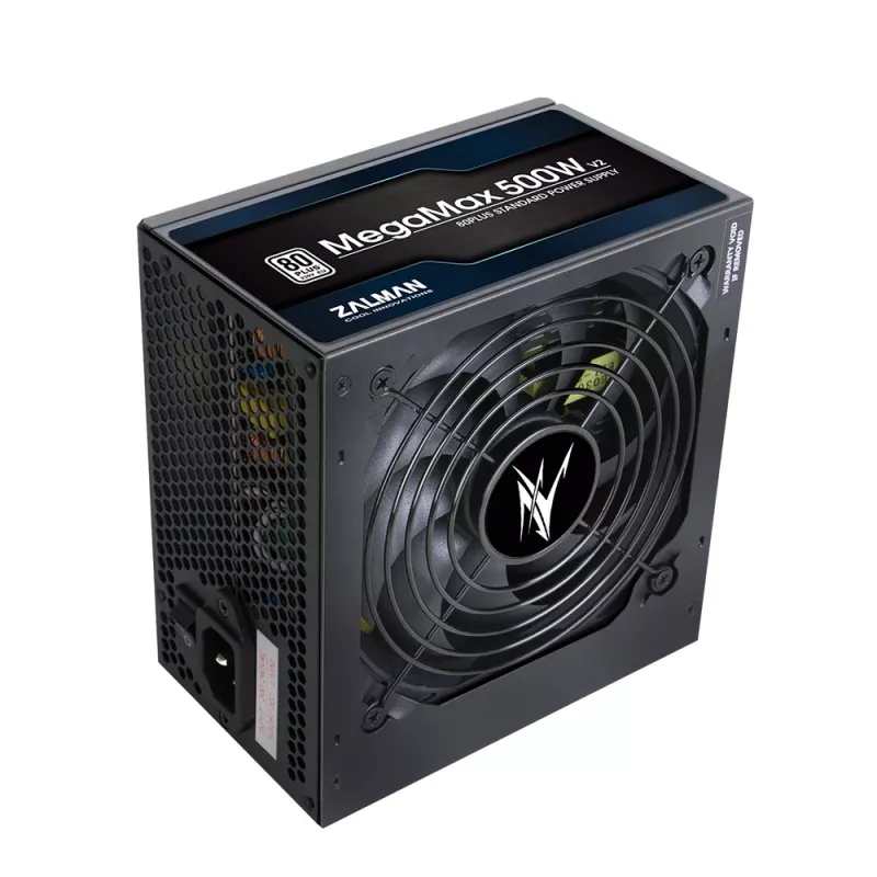Zalman ZM500-TXII V2 MegaMax 80PLUS 230V EU STANDARD sertifikuotas didelio efektyvumo PCI-E maitinimo blokas 500 W 20+4 kontaktų ATX juodas