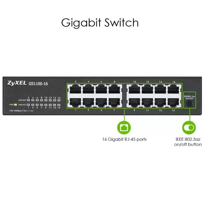 Zyxel GS1100-16 Nevaldomas Gigabit Ethernet (10/100/1000)