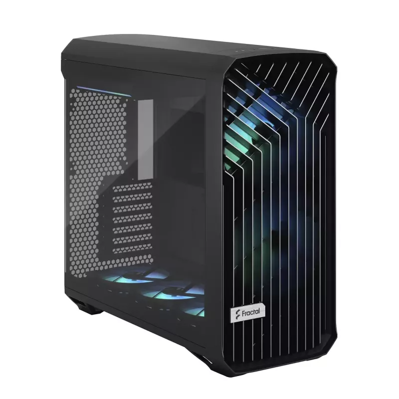 PC korpusas Fractal Design Torrent Tower Black — palaiko ATX/EATX/ITX, 2x180mm priekiniai ventiliatoriai, 2x3,5 colio lizdai, 4x2,5 colio lizdai, grūdintas stiklas