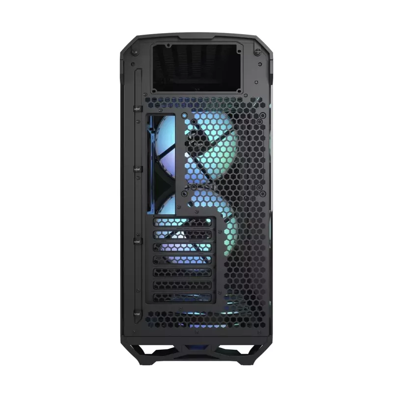 PC korpusas Fractal Design Torrent Tower Black — palaiko ATX/EATX/ITX, 2x180mm priekiniai ventiliatoriai, 2x3,5 colio lizdai, 4x2,5 colio lizdai, grūdintas stiklas