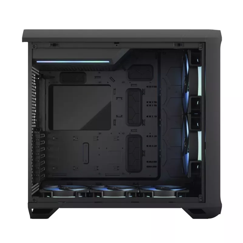 PC korpusas Fractal Design Torrent Tower Black — palaiko ATX/EATX/ITX, 2x180mm priekiniai ventiliatoriai, 2x3,5 colio lizdai, 4x2,5 colio lizdai, grūdintas stiklas