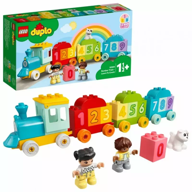 LEGO DUPLO skaičių traukinys 10954 – ankstyvojo mokymosi traukinys su numeruotais vagonais skaičiavimui ir rūšiavimui