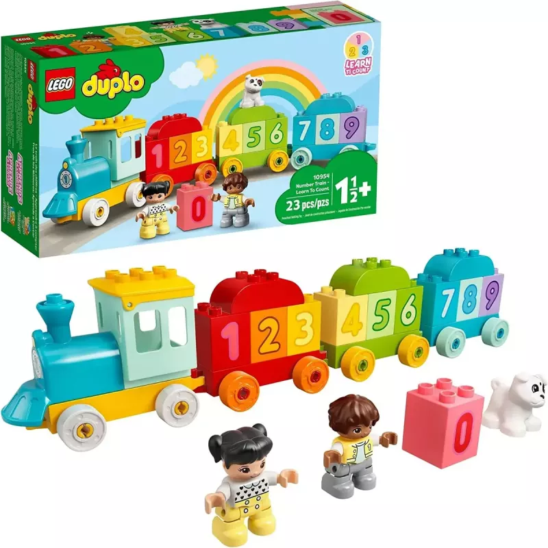 LEGO DUPLO skaičių traukinys 10954 – ankstyvojo mokymosi traukinys su numeruotais vagonais skaičiavimui ir rūšiavimui