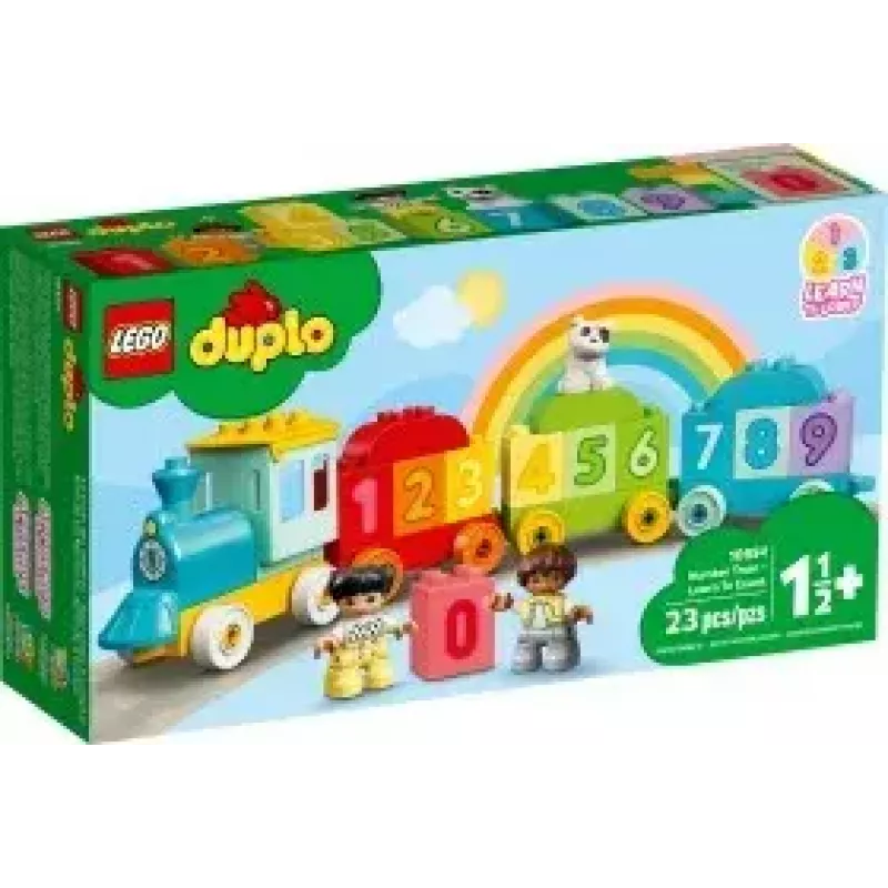 LEGO DUPLO skaičių traukinys 10954 – ankstyvojo mokymosi traukinys su numeruotais vagonais skaičiavimui ir rūšiavimui