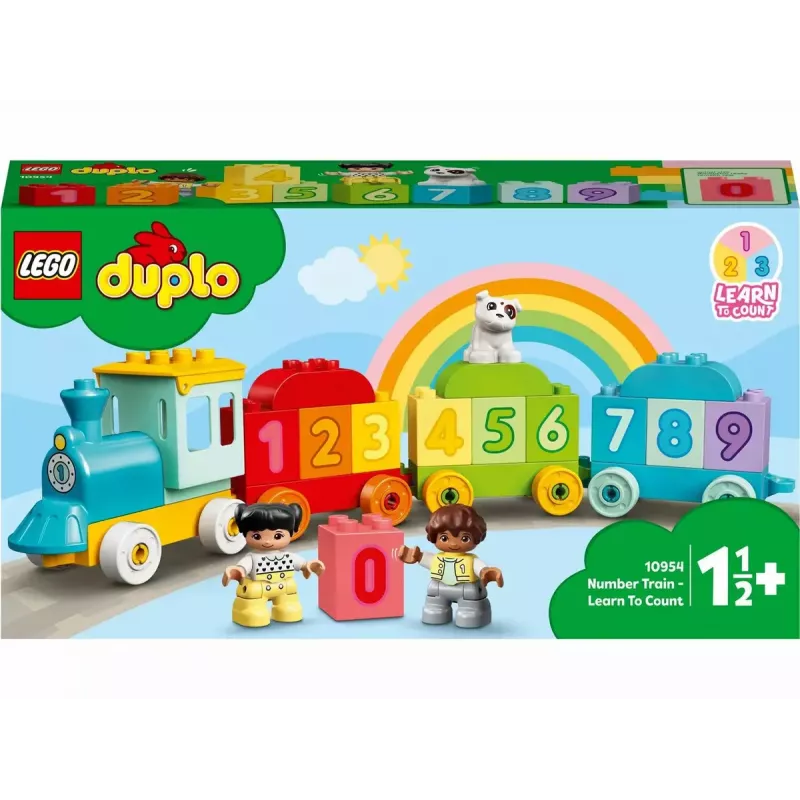 LEGO DUPLO skaičių traukinys 10954 – ankstyvojo mokymosi traukinys su numeruotais vagonais skaičiavimui ir rūšiavimui