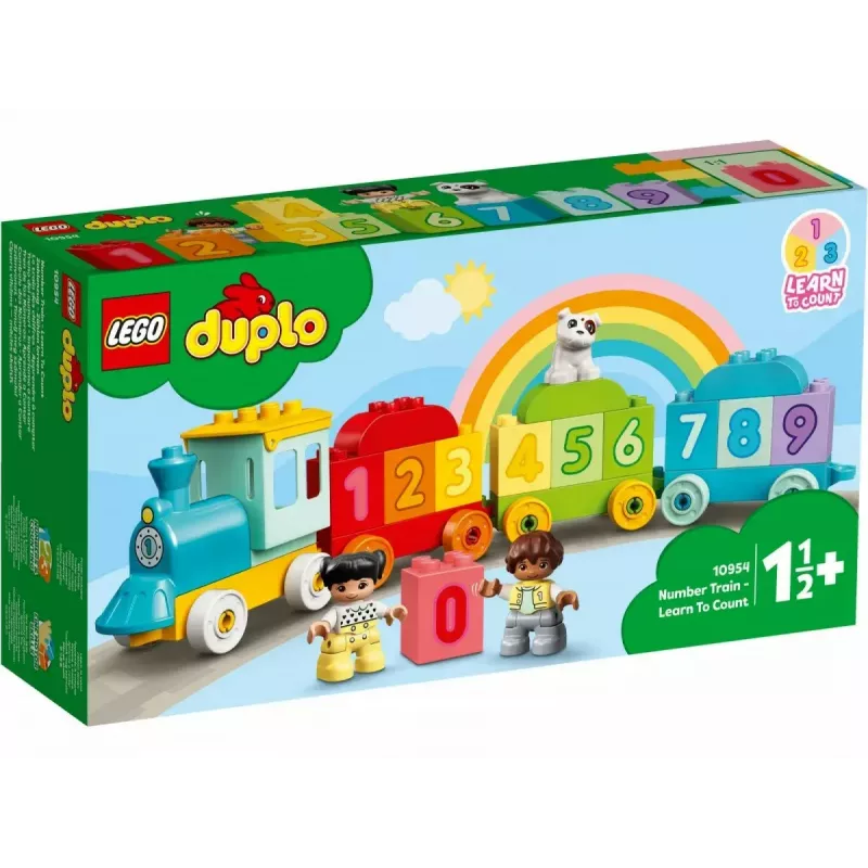 LEGO DUPLO skaičių traukinys 10954 – ankstyvojo mokymosi traukinys su numeruotais vagonais skaičiavimui ir rūšiavimui