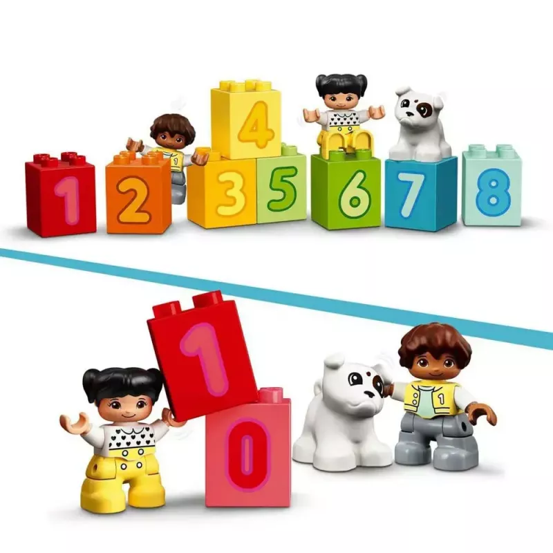LEGO DUPLO skaičių traukinys 10954 – ankstyvojo mokymosi traukinys su numeruotais vagonais skaičiavimui ir rūšiavimui